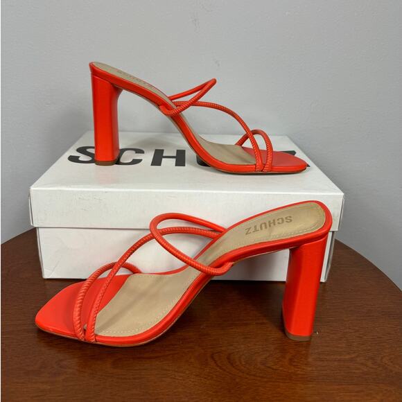 Schutz Chessie Slip On High Heel Sandals in Flame Orange Size 10 - Picture 7 of 11